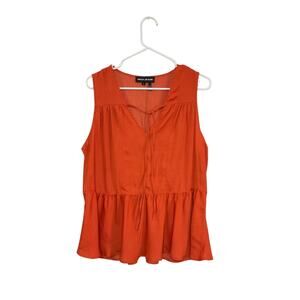 DKNY Orange Sleeveless Peplum Top Tie-Front Size Medium V-Neck Boho
